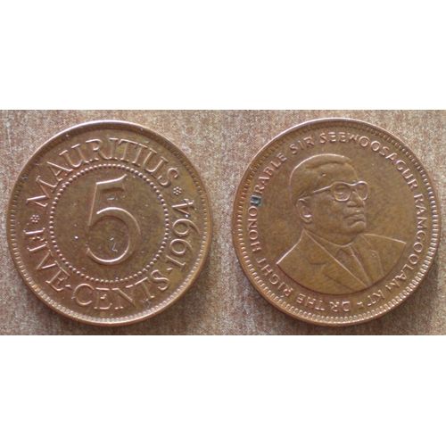 Maurice 5 Cents 1994 Roupie Roupies Piece Cent