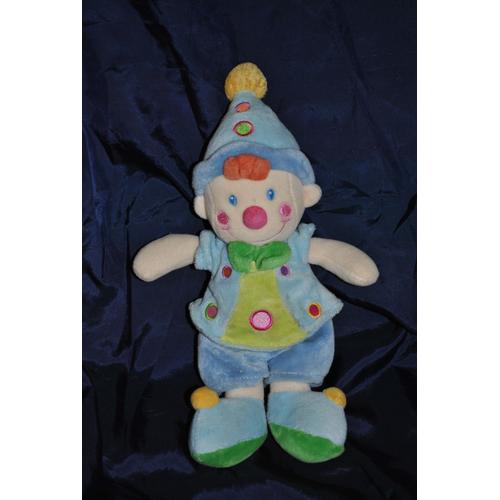 Kiabi Kitchoun Peluche Doudou Poupée Garçon Clown Lutin Bleu Vert 28 Cm