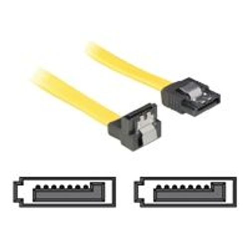 Delock - Câble SATA - Serial ATA 150/300 - SATA (F) pour SATA (F) - 50 cm - connecteur à angle vers le bas, verrouillé, connecteur droite - jaune
