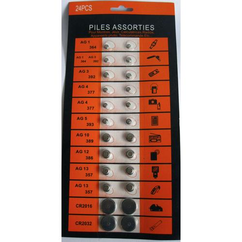 Piles bouton Assorties 24 pcs, montres , calculatrices, jeux etc