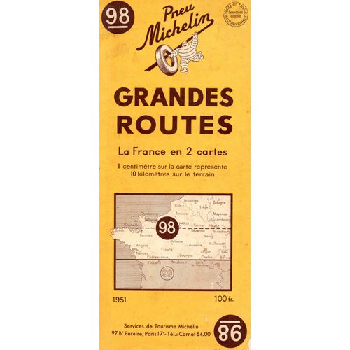 Carte Michelin N°98 - Grandes Routes - La France En Deux
