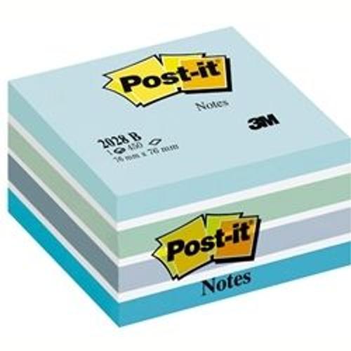 Post-it - Cube de 450 feuilles 76x76mm Pastel Bleu 5 couleurs