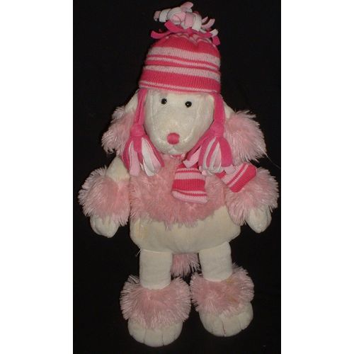 Doudou Keel Toys Chien  Rose Et Blanc Écharpe Bonnet 50 Cm