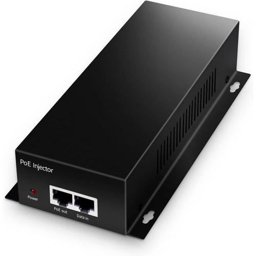 Injecteur Gigabit PoE+, 60W 802.3af/at/BT 1000Mbps, Plug & Play, Bureau/Mural en M¿¿tal, Distance Jusqu'¿¿ 100 M¿¿tres (328 Pieds)