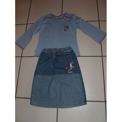 Ensemble Vêtement Jupe Jean + Sweat Assortie Minnie Disney Taille 4 Ans