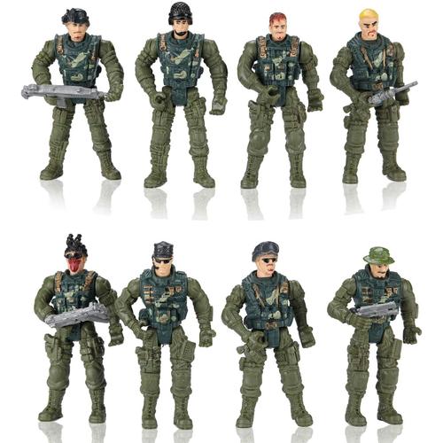 8 Figurines Militaires 9cm En Plastique, Coffret Avec 36 Accessoires D¿¿ Armes Set De Jeu Militaire