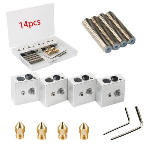 4pcs 30MM Longueur Extrudeuse 1.75MM Teflon Tube de gorge et 4pcs 0.4MM Extrudeuse en laiton T¿¿te d'impression Buse et 4pcs Blocs chauffants hotend pour MK8 Makerbot Anet A8 Imprimante 3D