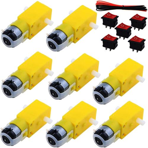 8pcs DC 3V-6V DC Moteur, moteurs ¿¿ engrenages double arbre,pour arduino DIY Voiture Jouet ¿¿ Quatre Roues motrices/Corps robotique/Jouets d'avion(1:48)+Interrupteur+2 broches Cable 12V