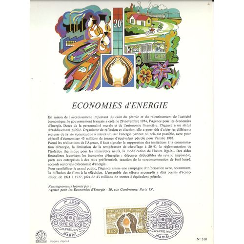 Economies D'énergies Timbre 1er Jour Document Philatélique