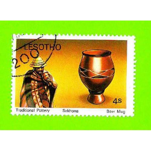 Timbre Oblitéré Used Mint Stamp Selo Carimbado Traditional Pottery Sekhona Beer Mug 4s Lesotho