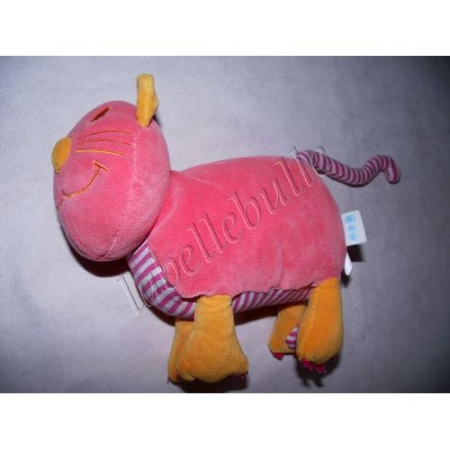 Doudou Chat Tcf Tout Compte Fait  Comptoir Francais De La Mode Rose Orange  Rayé   Peluche