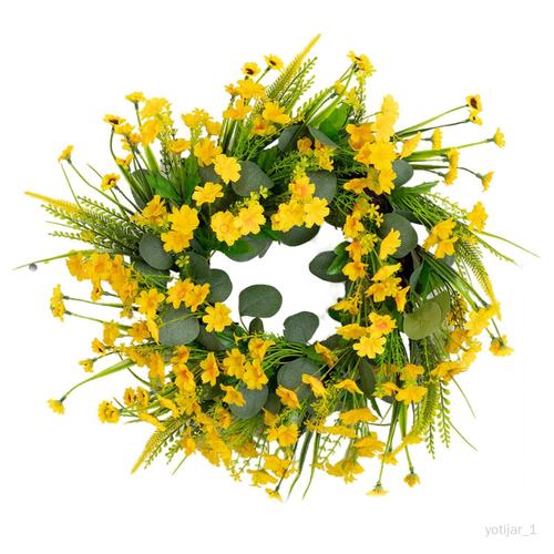 Couronne de printemps pour porte d'entrée, couronne de marguerite jaune en