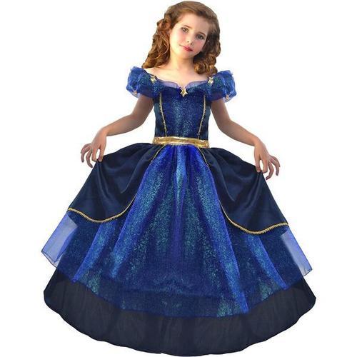 Déguisement Costume Robe De Princesse Bleue Et Dorée Stella Avec Cerceau De Robe Et Tiare Fille 8 Ans César