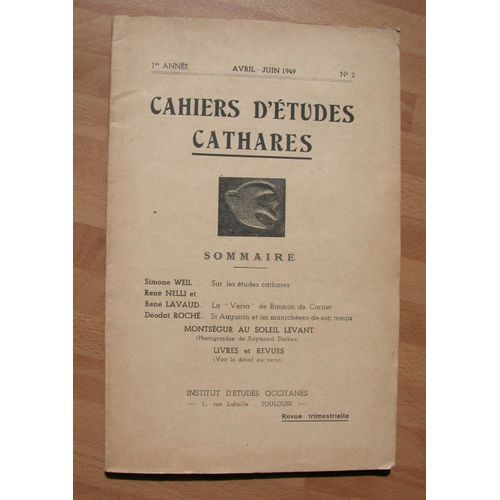 Cahiers D'etudes Cathares. N° 2. Avril-Juin 1949