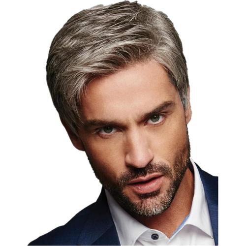 Perruque Gris-Brun, Perruque pour Hommes Noir-Brun Moelleux Et R¿¿aliste, Qualit¿¿ des Cheveux Naturels, Convient Aux Personnes Dage Moyen Et ?g¿¿es dans Nimporte Quelle Sc¿¿ne