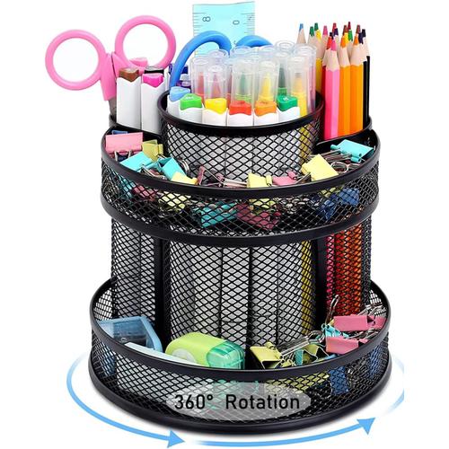 Organiseur De Bureau Rotatif ¿¿ 360 Degr¿¿S Porte Crayons Bureau Range Stylo Bureau Noir Pot ¿¿ Crayon Bureau Pot A Crayon Organiseur Pot Rangement Stylo Enfant Pour Bureau, Papeterie, ¿¿Cole Et Maison