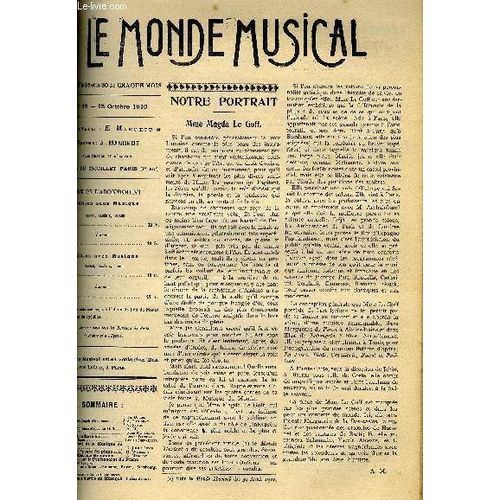 Le Monde Musical 22e Annee N°19 Madame Magda Le Goff
