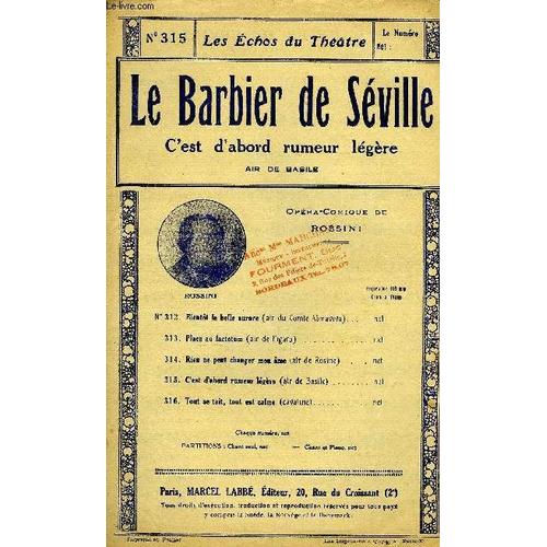 Les Echos Du Theâtre N°315. Le Barbier De Sevilles. Air De Basile