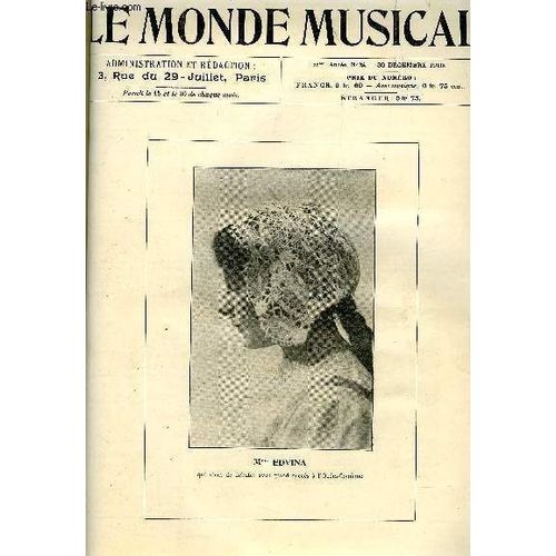 Le Monde Musical 22e Annee N°24 Madame Edvina