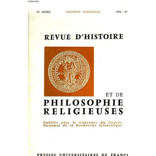 Revue D'histoire Et De Philosophie Religieuses, 52e Annee, N°2