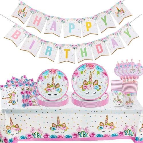 Decoration Licorne Anniversaire,Licorne Vaisselle de F¿¿te Assiette,Kit Anniversaire Licorne,Licorne F¿¿te Anniversaire D¿¿coration Enfants,Anniversaire Licorne Decoration Fille, 16 invit¿¿s