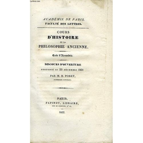 Cours D'histoire De La Philosophie Ancienne, Ecole D'alexandrie, Dicours D'ouverture