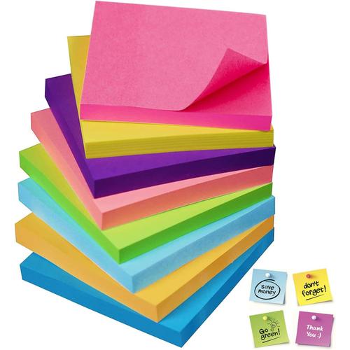 800 Feuilles Postite Couleur Notes Autocollantes 76mm x 76mm Nota Bene Postit Postite Bureau Feuillets Autocollants Notes Post¿¿es Notes Super Adh¿¿sives Sticky Notes pour Maison,Bureau,¿¿cole