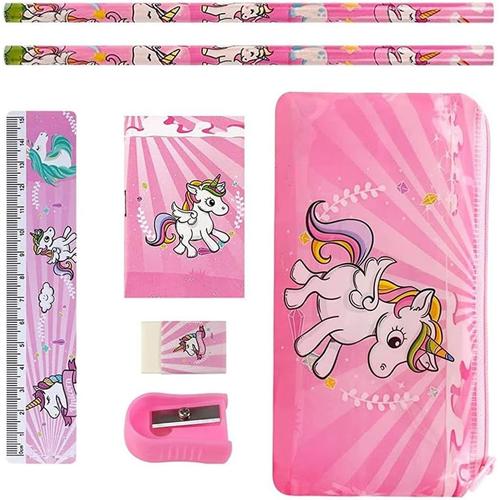 - 1 Pcs Set De Papeterie, Cadeau Fille Licorne, Boite ¿¿ Crayon Licorne, Comprend Crayon, R¿¿Gle, Gomme, Stylo Licorne Cadeau Fille Mignon