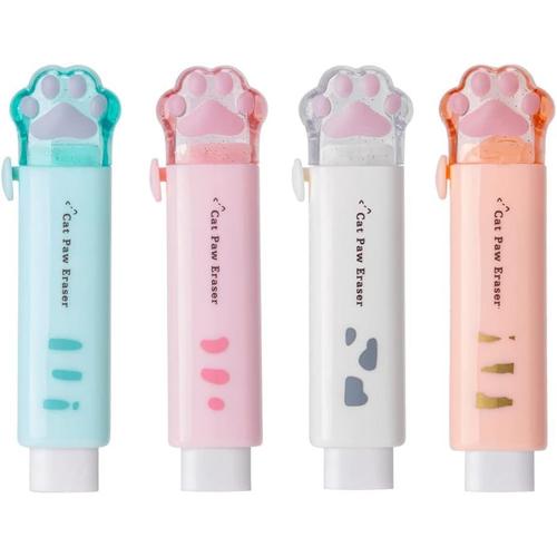 Lot De 4 Gommes R¿¿Tractables En Forme De Patte De Chat, Patte De Chat Mignon Gomme Pour Enfants, Gommes De Patte De Chat Pour ¿¿Tudiants, Fournitures Scolaires De Bureau