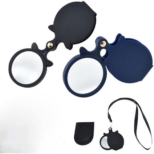 Lot 2 Mini Loupes Poche Pliables Avec ¿¿Tui Protection Rotatif Pour Lire Journaux Livres Magazines Sciences Bijoux Loisirs (Noir+Bleu) Uc20