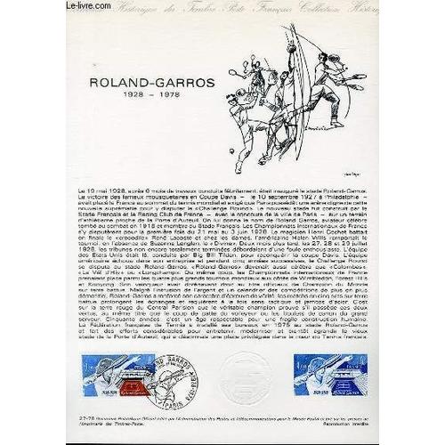 Document Philatelique Officiel N°27-78 - Roland-Garros 1928-1978 (N°2012 Yvert Et Teillier)