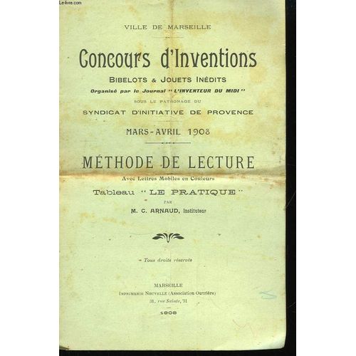 Concours D'inventions, Bibelots, & Jouets Inédits. Méthode De Lecture, Avec Lettres Mobiles En Couleurs
