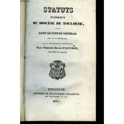 Statuts Synodaux Du Diocèse De Toulouse