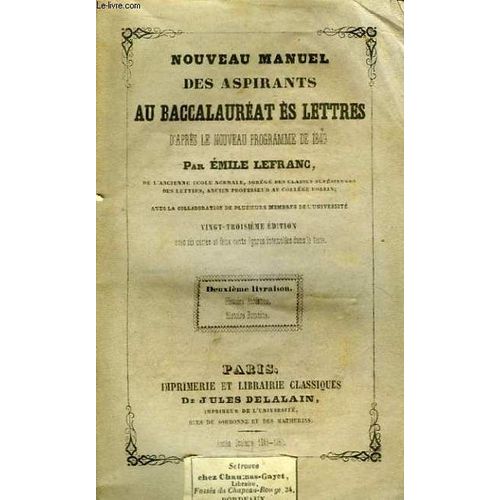 Nouveau Manuel Complet Et Méthodique, Des Aspirants Au Baccalauréat Ès Lettres, Rédigé D'après Le Nouveau Programme De 1848 . 2ème Livraison : Histoire Ancienne - Histoire Romaine