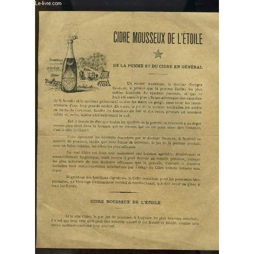 Brochure Publicitaire Du Cidre Mousseux De L'etoile. De La Pomme Et Du Cidre En Général