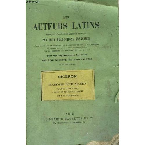 Les Auteurs Latins. Plaidoyer Pour Archias, De Cicéron