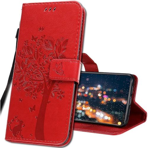 Coque Pour Realme 7i Rabat Etui,Realme 7i Protection Housse En Cuir Pu,Coques Portefeuille Pour Realme 7i Smartphone. Kt1 Wish Tree Red