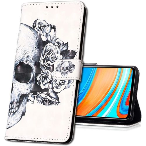 Coque Pour Xiaomi Redmi Note 10,Etui Nouveau 3d Effet Cuir Pu+Tpu Silicone Carte Antichoc Support Portefeuille Magnetique Housse Pour Xiaomi Redmi Note 10s. Yb Skull Flower