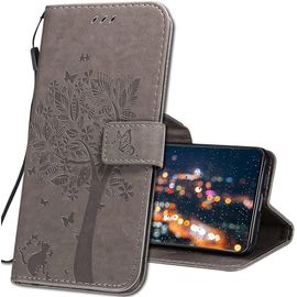 Coque Pour Xiaomi Redmi Note 8 Rabat Etui,Xiaomi Redmi Note 8 Protection Housse En Cuir Pu,Coques Portefeuille Pour Xiaomi Redmi Note 8 Smartphone. Kt1 Wish Tree Grey
