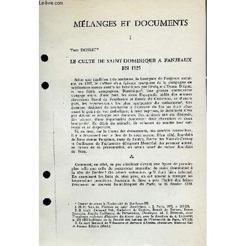 Mélanges Et Documents : Le Culte De Saint-Dominique À Fanjeaux En 1325