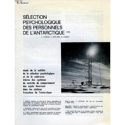 Selection Psychologique Des Personnels De L'antarctique