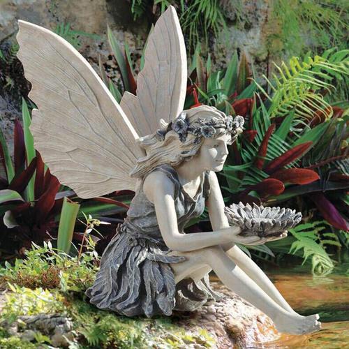[Ander Online] A1 [Fée Violette Tenant Des Chrysanthèmes] Artisanat En Résine Ornements De Jardin D'ange Turek Statue De Fée Assise