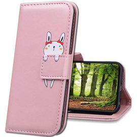 Xiaomi Redmi Note 9s Coque En Cuir,Mignon Cartoon Animal Etui Portefeuille Housse,Etui A Rabat Fonction Stand Etui Coque Pour Xiaomi Redmi Note 9s / Note 9 Pro. Hm Pink Rabbit