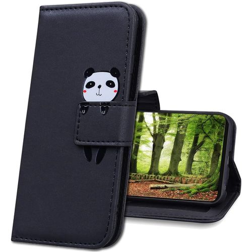 Xiaomi Redmi Note 10 Coque En Cuir,Mignon Cartoon Animal Etui Portefeuille Housse,Etui A Rabat Fonction Stand Etui Coque Pour Xiaomi Redmi Note 10 4g / Note 10s. Hm Black Panda