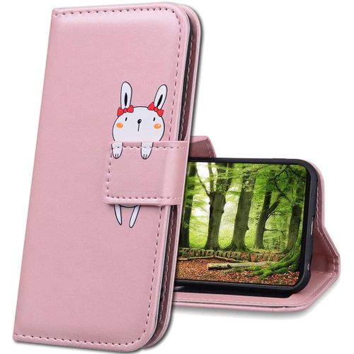 Xiaomi Redmi Note 10 Coque En Cuir,Mignon Cartoon Animal Etui Portefeuille Housse,Etui A Rabat Fonction Stand Etui Coque Pour Xiaomi Redmi Note 10 4g / Note 10s. Hm Pink Rabbit