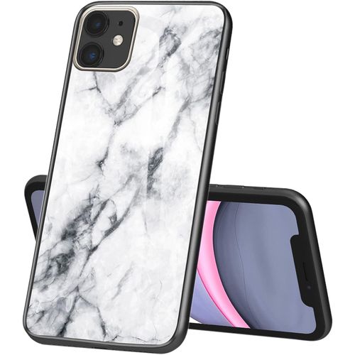 Cas De Telephone Pour Apple Iphone 12/12 Pro - Etui De Protection Antichoc A Encliqueter Avec Motif En Marbre A Coque Arriere En Verre Pour Iphone 12/12 Pro Ls Marble White
