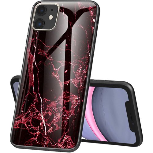 Cas De Telephone Pour Apple Iphone 12/12 Pro - Etui De Protection Antichoc A Encliqueter Avec Motif En Marbre A Coque Arriere En Verre Pour Iphone 12/12 Pro Ls Marble Red