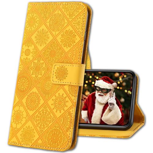 Coque Apple Iphone Xs Max,Antichoc Housse Pu Leather Gaufrage Flip Case Portefeuille Etui Rabat Bequille Fentes Pour Cartes Magnetique Coque Pour Apple Iphone Xs Max. Cy3 Yellow