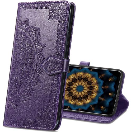 Coque Xiaomi Redmi Note 9t,Mandala Emboss [Stand Support] [Porte-Cartes De Credit] [Fermeture Magnetique] Portefeuille Etui Housse Coque Pour Xiaomi Redmi Note 9t 5g. Sd Mandala Purple