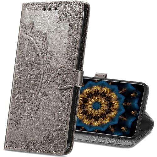 Coque Xiaomi Redmi Note 10,Mandala Emboss [Stand Support] [Porte-Cartes De Credit] [Fermeture Magnetique] Portefeuille Etui Housse Coque Pour Xiaomi Redmi Note 10s. Sd Mandala Gray
